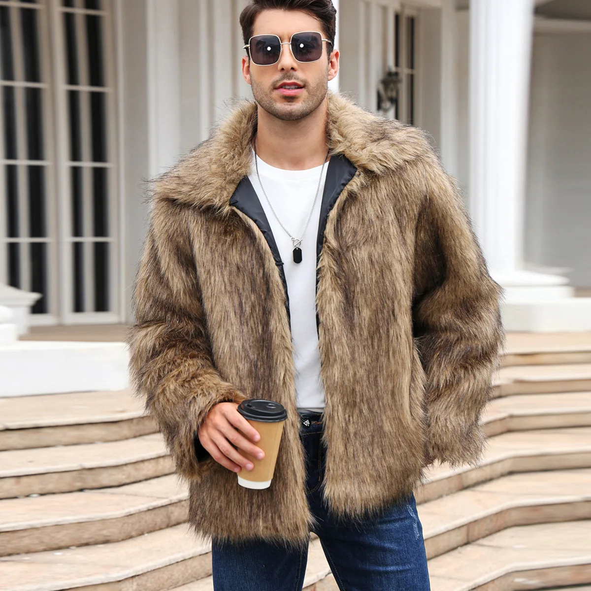 Men Faux Fox Fur Jacket Coat W - Thermal Long John 리뷰 및 가격